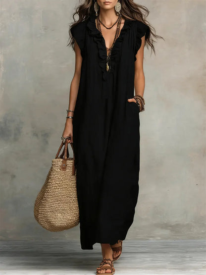 Abito lungo Boho per donna in Lino e Cotone - Taglio fluido Elegante