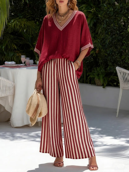 Amélia | Completo elegante e Casual in lino e Cotone con Righe
