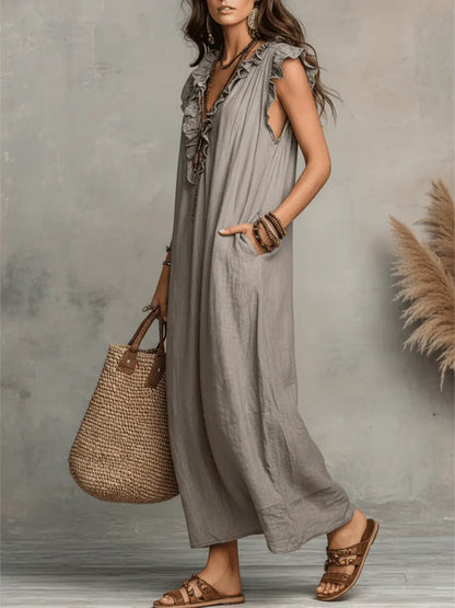 Abito lungo Boho per donna in Lino e Cotone - Taglio fluido Elegante