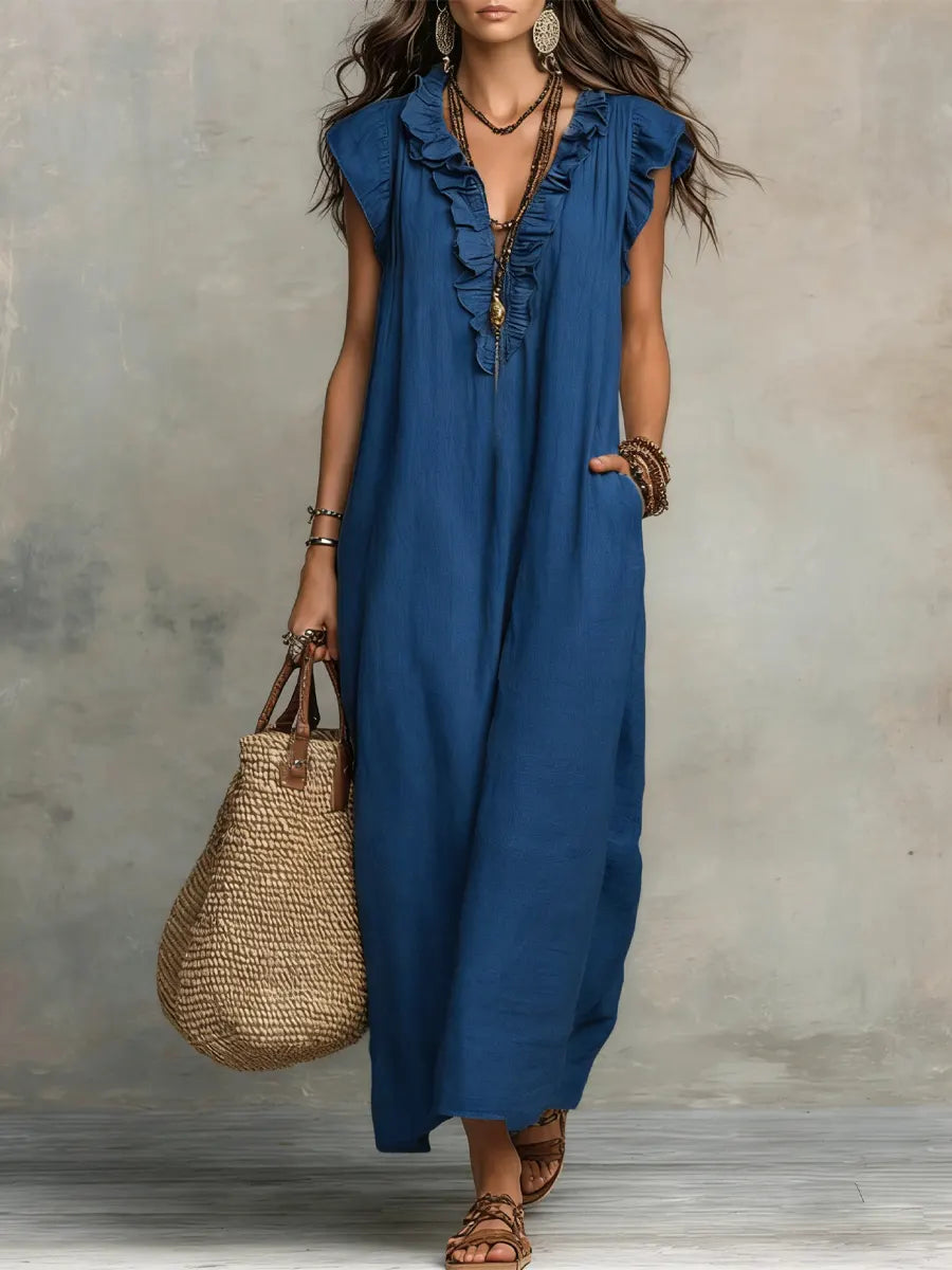 Abito lungo Boho per donna in Lino e Cotone - Taglio fluido Elegante