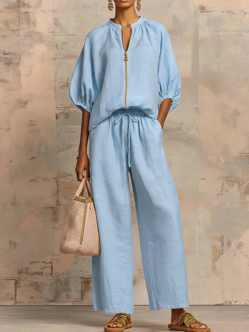 Alba | Camicia di Bottoni Rilassata e Pantaloni a gamba larga Coordinati