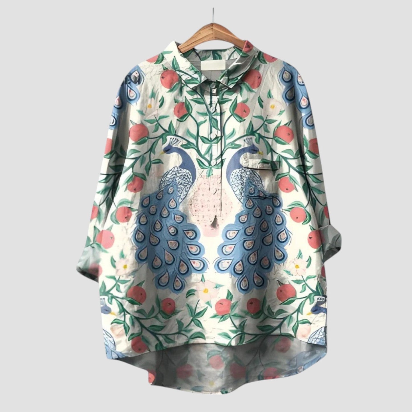 Naelira™ | 2025 – Blusa Giardino Pavo Real