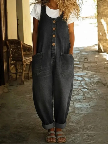 Nancy | Pantalone Salopette di Denim di Cotone Lavaggio Vintage