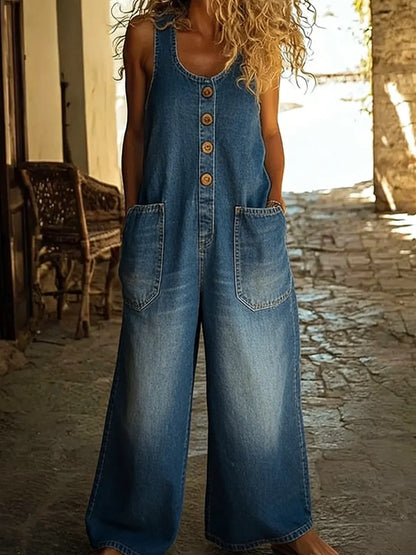 Nancy | Pantalone Salopette di Denim di Cotone Lavaggio Vintage