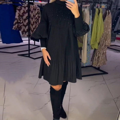Marlene | Abito Taglia Grande con Collo Alto e Maniche di Linterna
