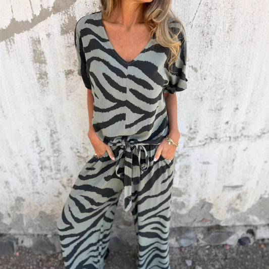 Evelina | Top e Pantaloni con Stampa di Cebra in V