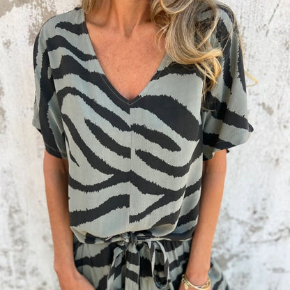 Evelina | Top e Pantaloni con Stampa di Cebra in V