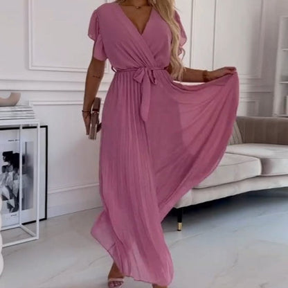 AMANDA - ABITO MAXI PLEAT ELEGANTE CON SCOLLO A V