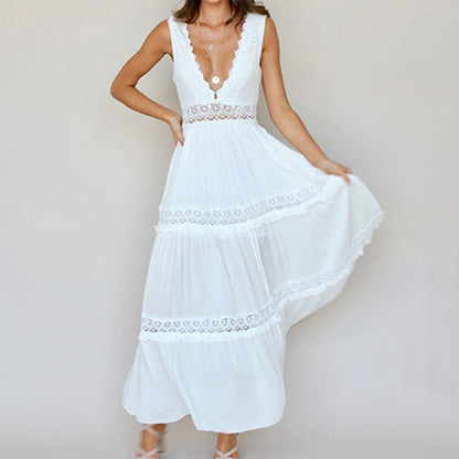 Nancy – Abito maxi con Espalda di Pizzo e Scollo a V