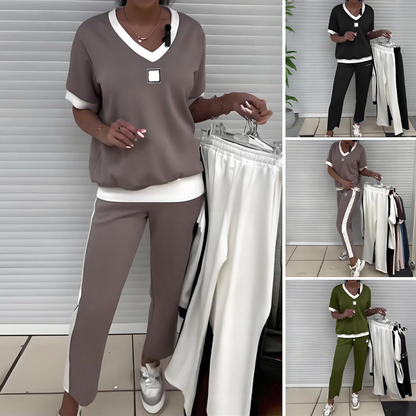 Maliah | Set Casual con Top di collo a V e Pantaloni