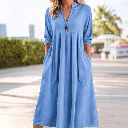 Abito midi Fluido con Vita Imperio e scollo a V – Eleganza Raffinata