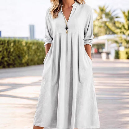 Abito midi Fluido con Vita Imperio e scollo a V – Eleganza Raffinata