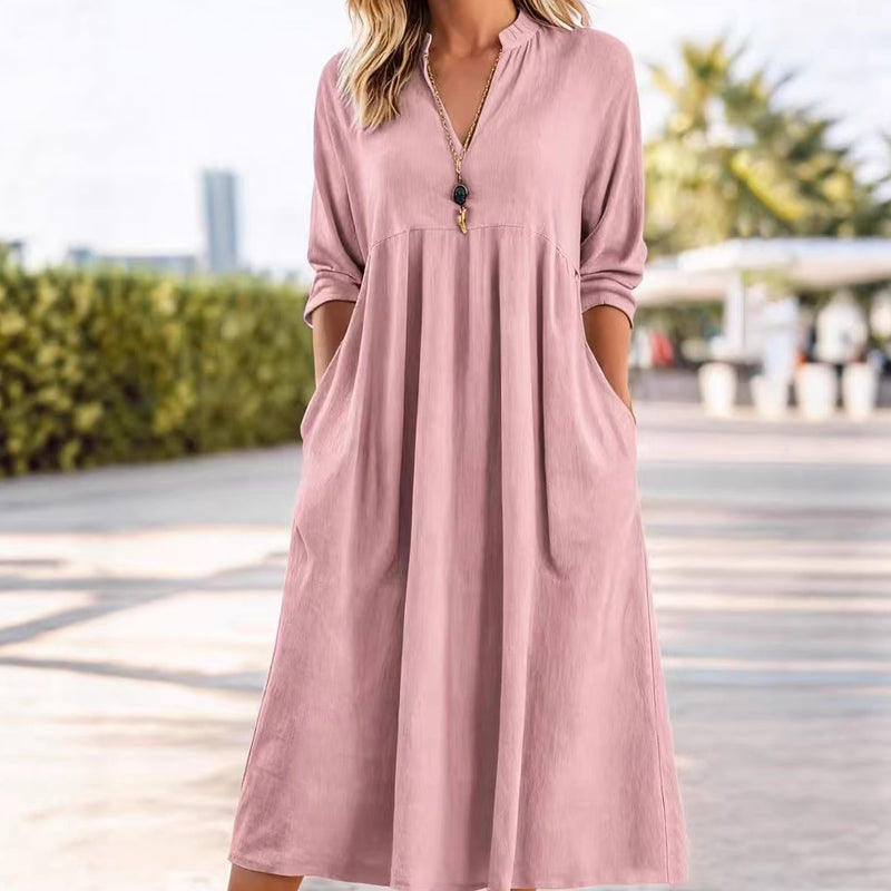 Abito midi Fluido con Vita Imperio e scollo a V – Eleganza Raffinata