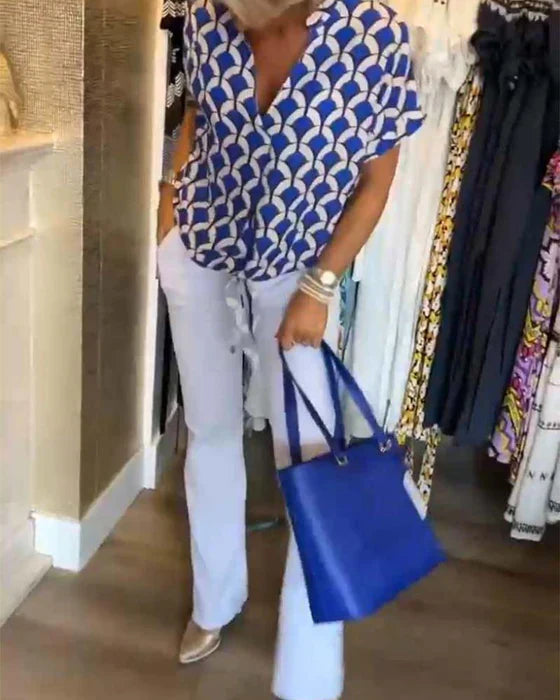 Audrey | Top Casual con Stampa e scollo a V