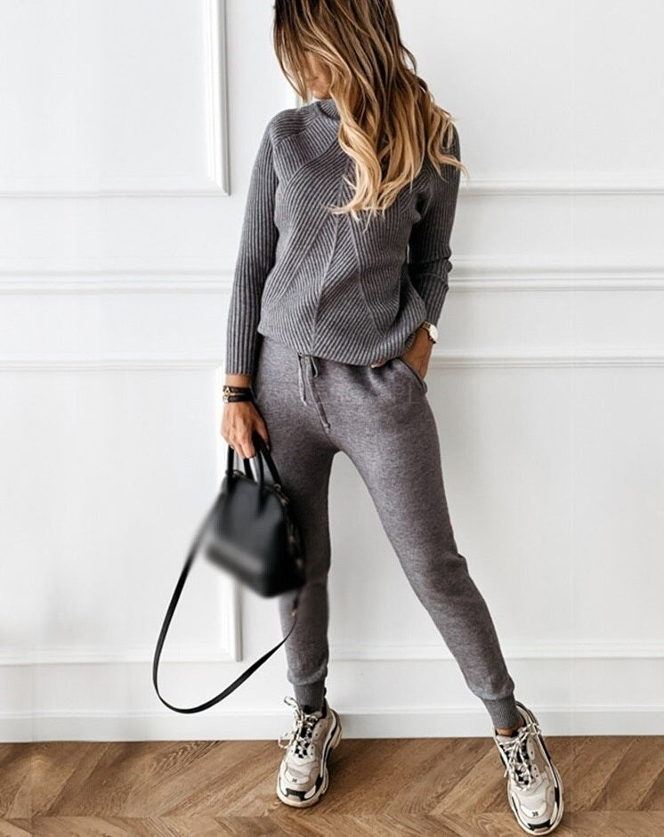 Set di Donna di Maglia di 2 Pezzi con Pantaloni e Maglione