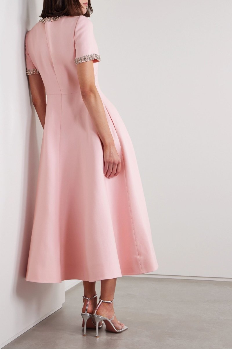 Abito midi Rosa con Fiocco e Cristales
